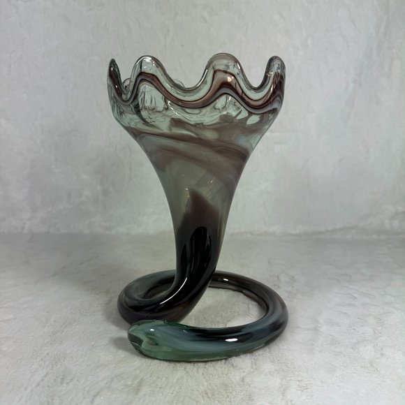 Vintage Murano Style Hand Blown Trumpet Coil pedestal Purple Art Glass Sculpture - Picture 1 of 10